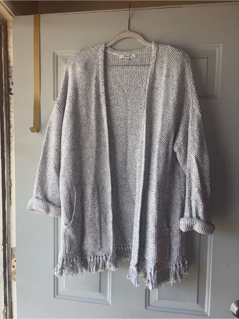 Madewell oatmeal gray nubby fringe cardigan size M